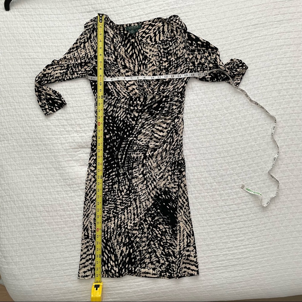 Lauren Ralph Lauren Dress Abstract Print Size 4 Black Off White Grey Str… - Picture 3 of 9